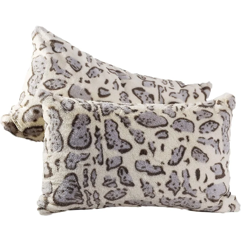 Cheer Collection Set of 2 Faux Fur Leopard Print Lumbar Couch Throw Pillows