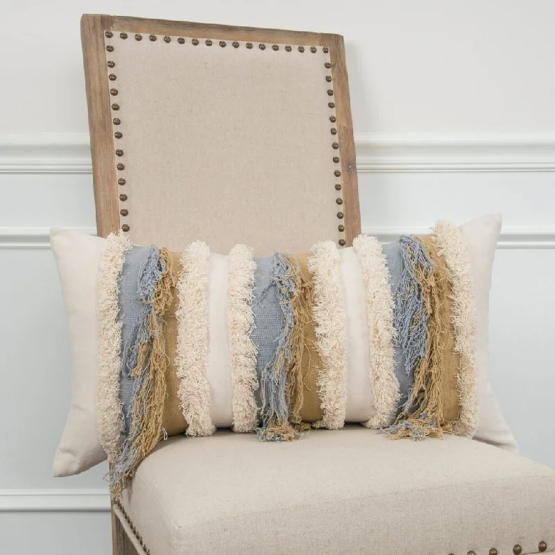 Rizzy Home Neutral Ivory, Tan, and Grey Striped Throw Pillow