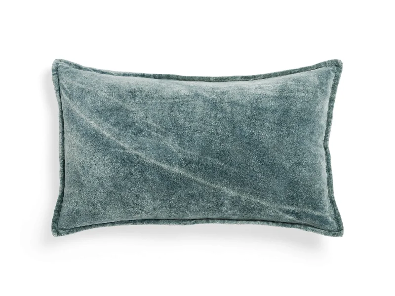 Stone Washed Velvet Lumbar Pillow Cover in Jade