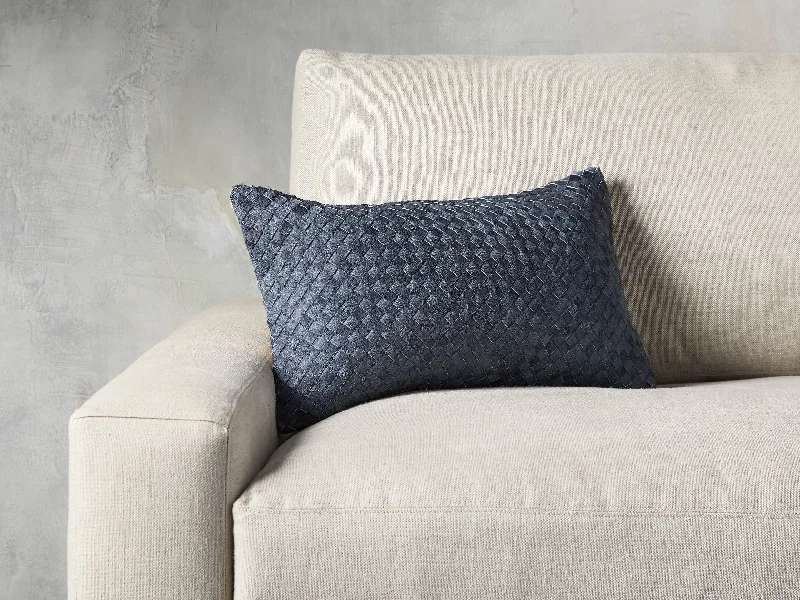 Woven Lumbar Hide Pillow in Blue