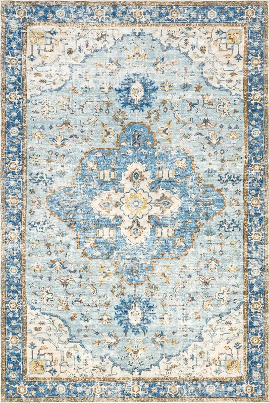 Amaryllis Medallion Washable Rug | Dark Blue