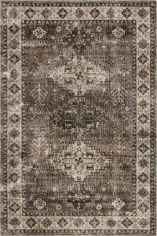 Barbary Distressed Washable Rug | Dark Brown