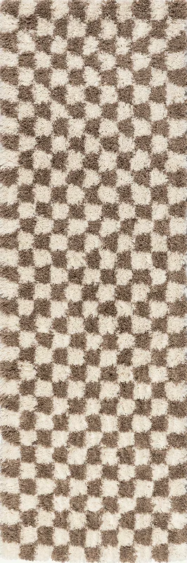 Bettie Retro Checkered Shag Rug | Beige