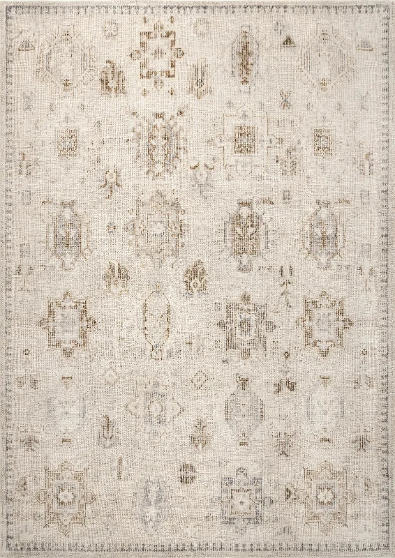 Brenda Hazy Heraldry Washable Rug | Beige