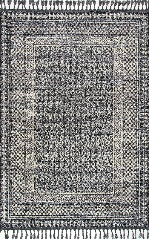 Checkered Diamonds Tassel Rug | Grey