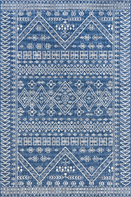 Diamond Bordered Indoor/Outdoor Rug | Blue