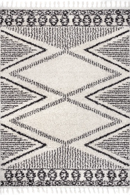 Diamond Lattice Tassel Rug | Off White