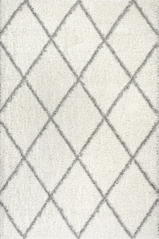 Easy Shag Lattice Rug | White