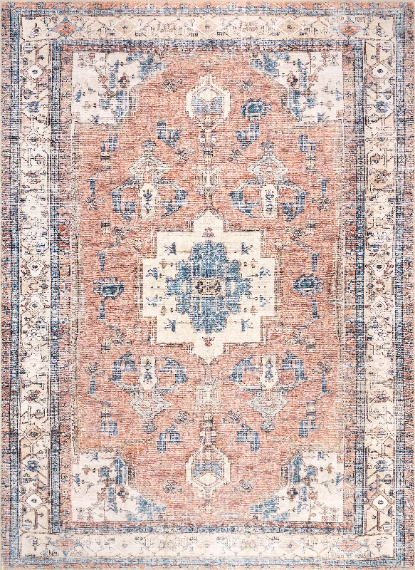 Fading Oriental Washable Rug | Light Rust