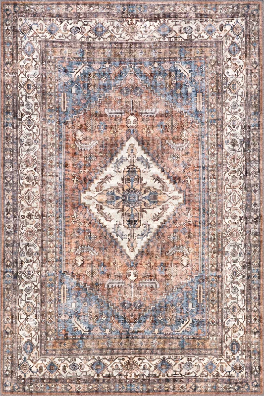 Faydra Traditional Medallion Washable Rug | Light Rust