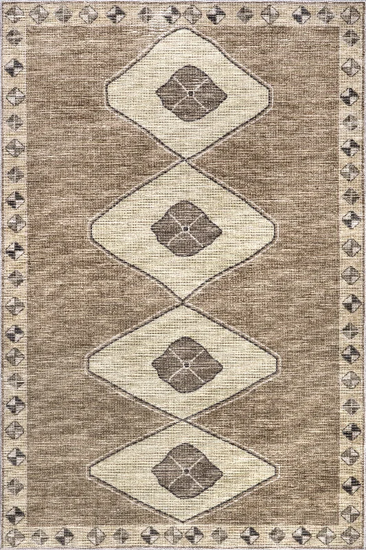 Fennel Diamond Washable Rug | Light Brown