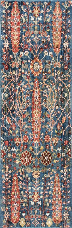 Floral Fringed Rug | Blue