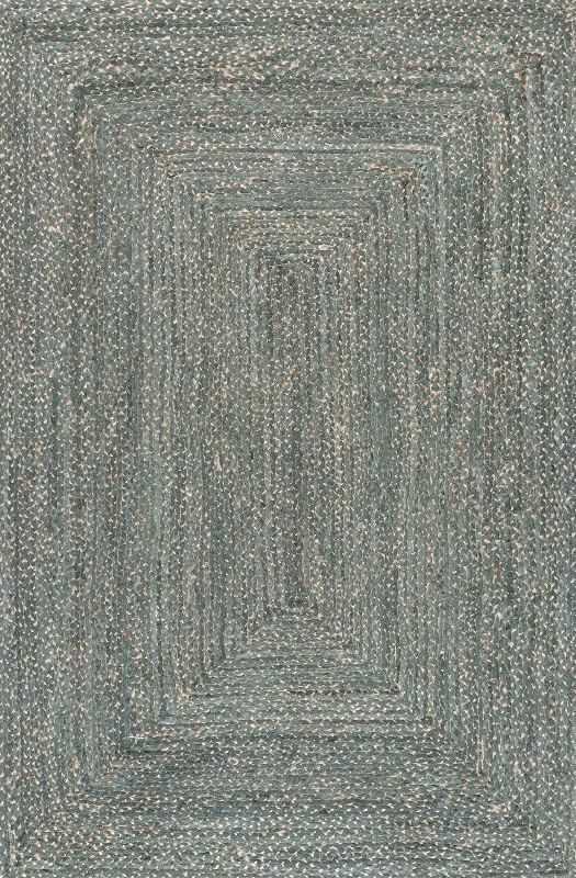 Hand Braided Denim And Jute Interwoven Solid Rug | Green