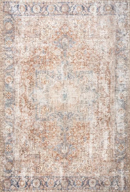 Heather Washable Fading Medallion Rug | Light Rust