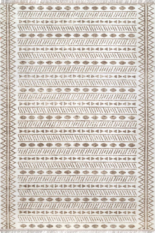 Indoor/Outdoor Striped Tassels Rug | Beige