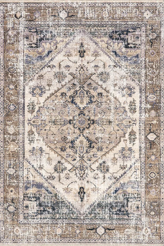 Larkspur Fringed Washable Rug | Light Brown