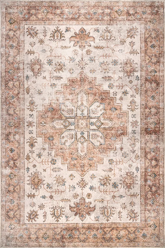 Mara Medallion Washable Rug | Peach