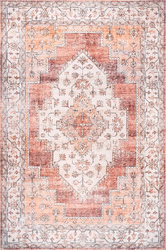 Maria Oasis Medallion Washable Rug | Rust