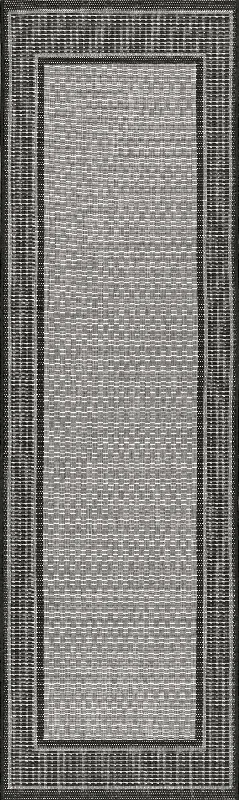 Monochrome Bordered Indoor/Outdoor Rug | Grey