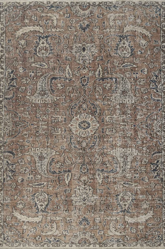 Printed Floral Flatweave Rug | Rust