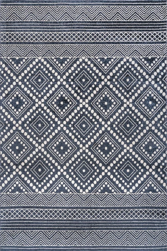 River Washable Diamond Rug | Dark Blue