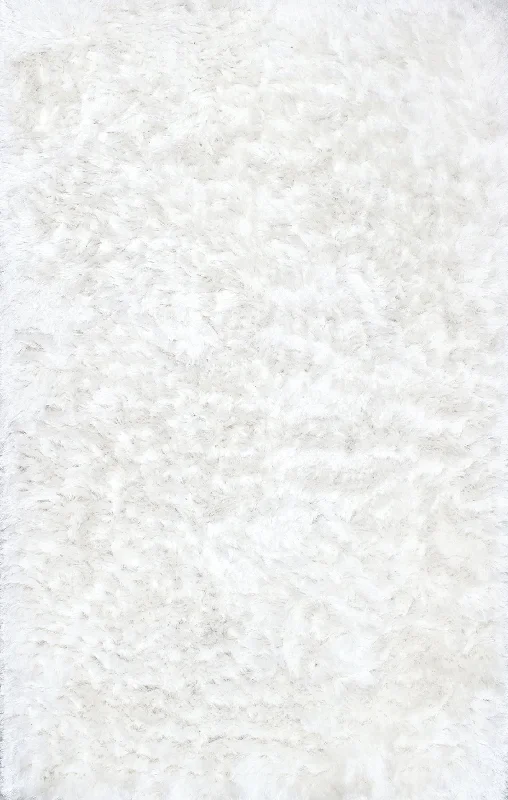 Silky Shine Solid Shag Rug | Pearl White