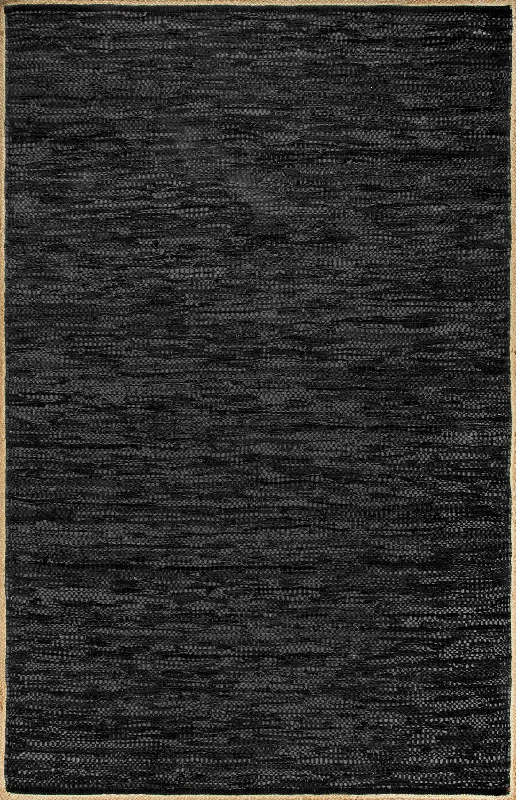 Solid Leather Flatweave Rug | Black