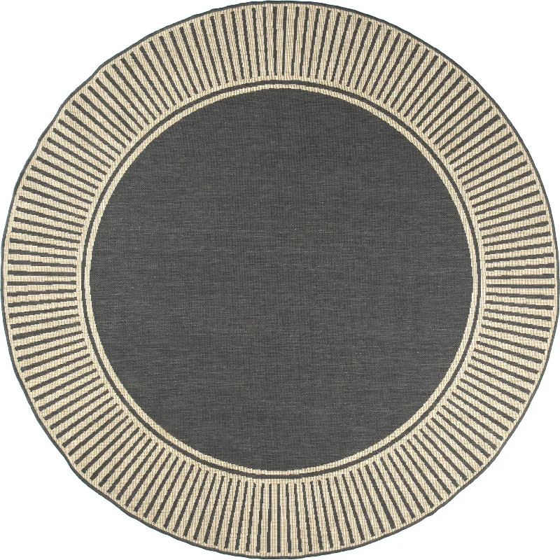 Striped Border Indoor/Outdoor Flatweave Rug | Dark Grey