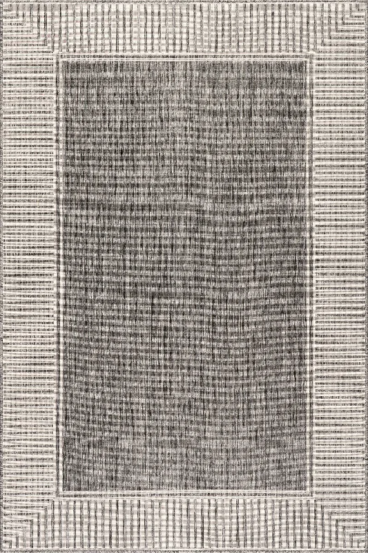 Striped Border Indoor/Outdoor Flatweave Rug | Grey