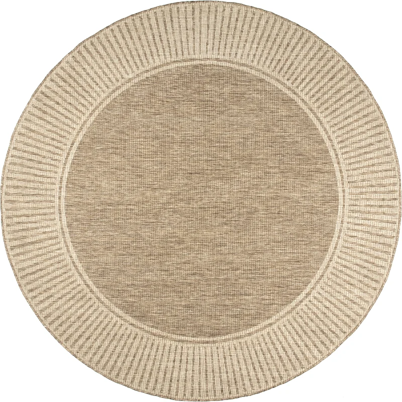 Striped Border Indoor/Outdoor Flatweave Rug | Light Brown