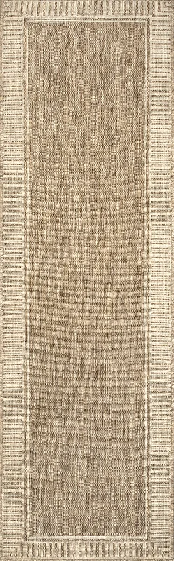 Striped Border Indoor/Outdoor Flatweave Rug | Light Brown