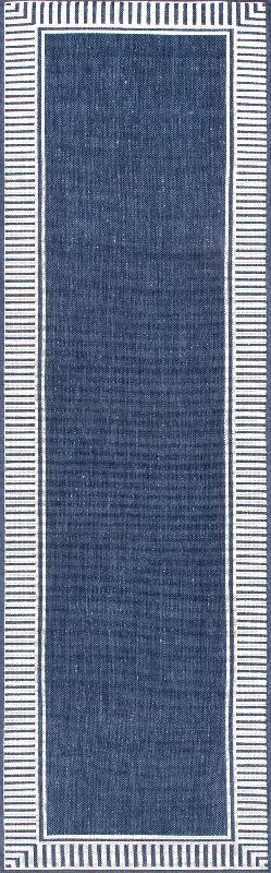 Striped Border Indoor/Outdoor Flatweave Rug | Navy