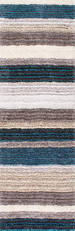 Striped Shaggy Rug | Blue Multicolor