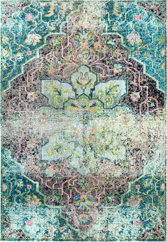 Tinted Floral Medallion Rug | Aqua