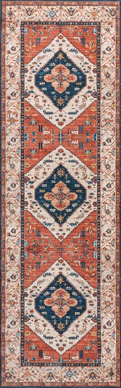 Tribal Medallion Washable Rug | Rust