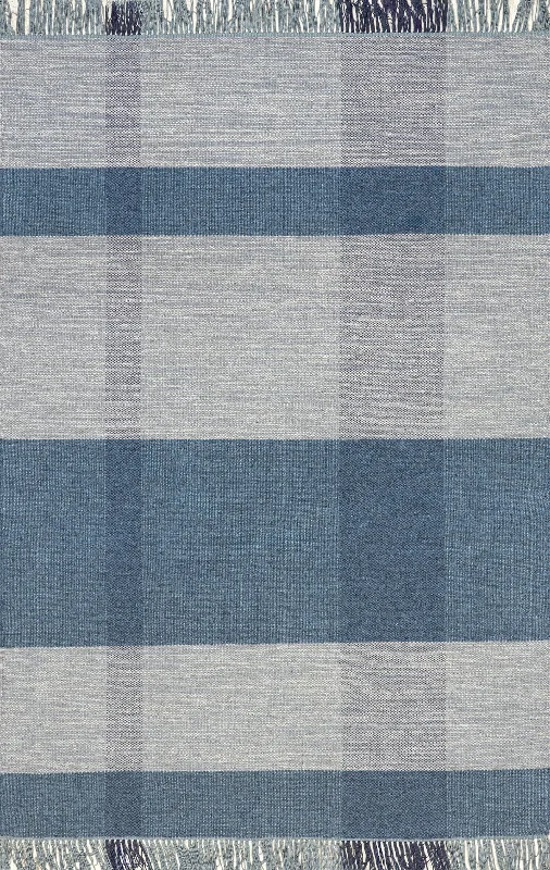 Willamette Tasseled Plaid Wool Rug | Blue