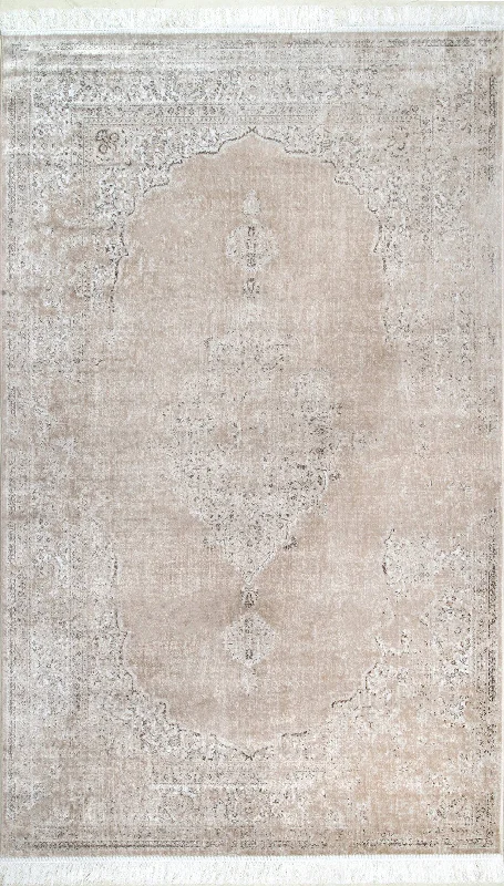 Withering Medallion Fringe Rug | Beige