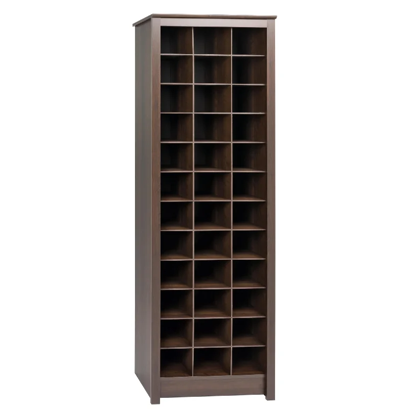 Prepac Elegant Brown Shoe Storage Cabinet, Space-Saving Solution with Cubbies for 36 Pairs, 13"D x 23.5" W x 72.5" H