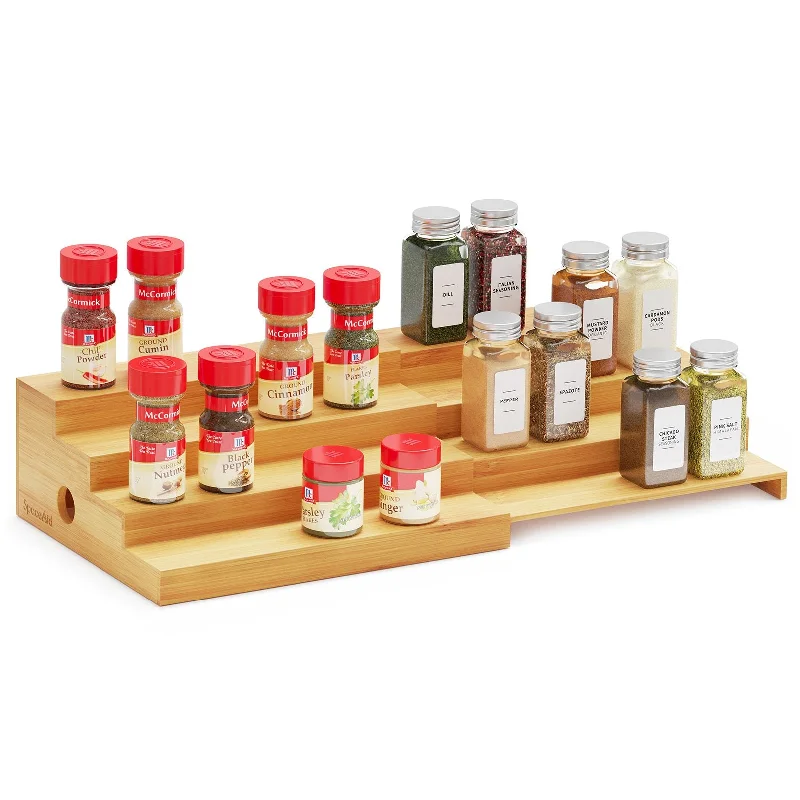 SpaceAid 4 Tier Bamboo Ladder Spice Rack Organizer for Kitchen Cabinet