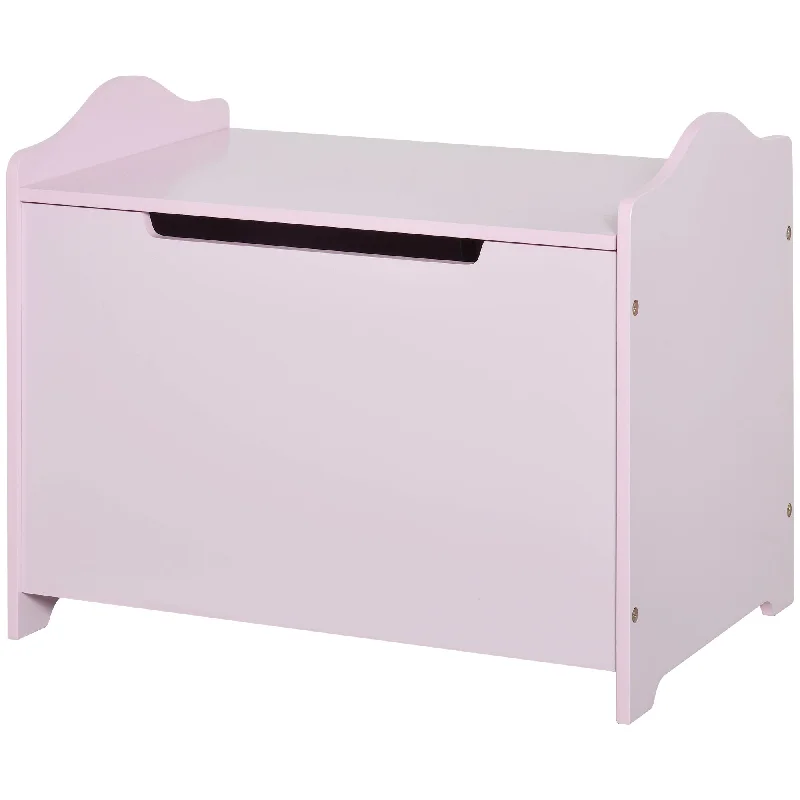 Wooden Kids Toy Box Children Storage Organizer Chest Safety Hinge Playroom Furniture Pink