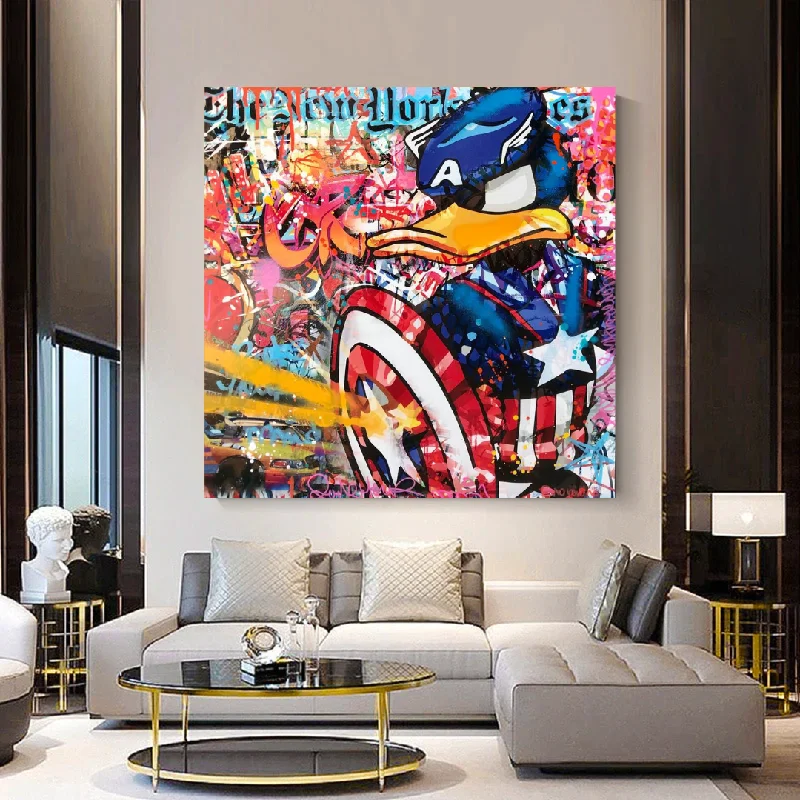 Disney Donald Duck Warrior Captain America Graffiti  Canvas Wall Art