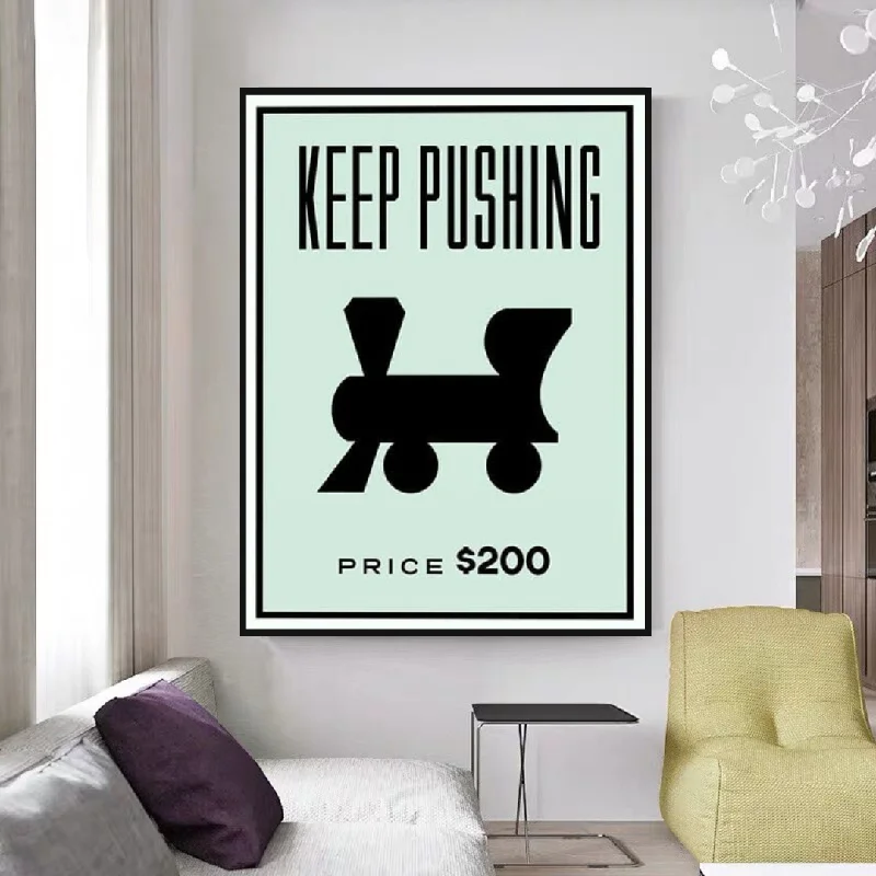 Monopoly Keep Pushing Card Canvas Wall Art