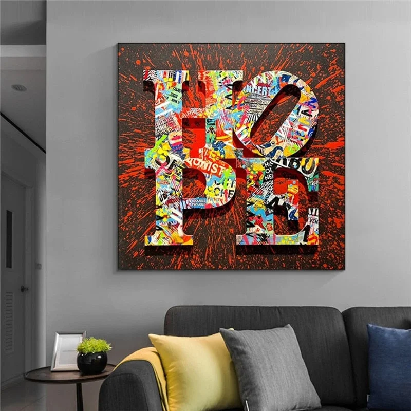 Motivational Artwork Hope Letter Graffiti Art Paintings Print on Canvas Modern Street Art Posters and Prints Home Decoration