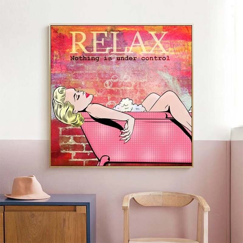 Relax Woman Bathing Print Poster on Canvas - Home Decor Wall Art