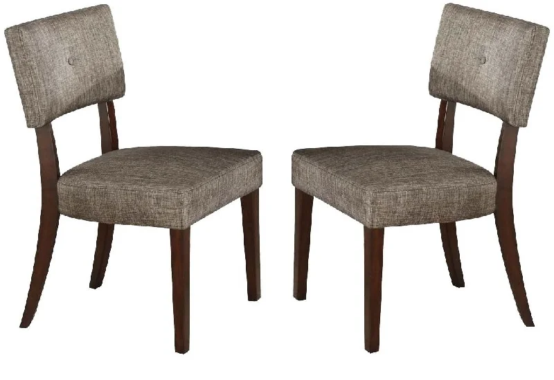 Set of Two Tufted Gray And Brown Upholstered Fabric Open Back Dining Side Chairs