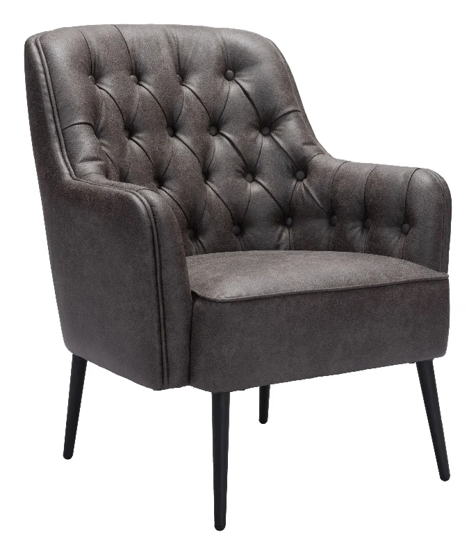 29" Black Faux Leather Tufted Arm Chair