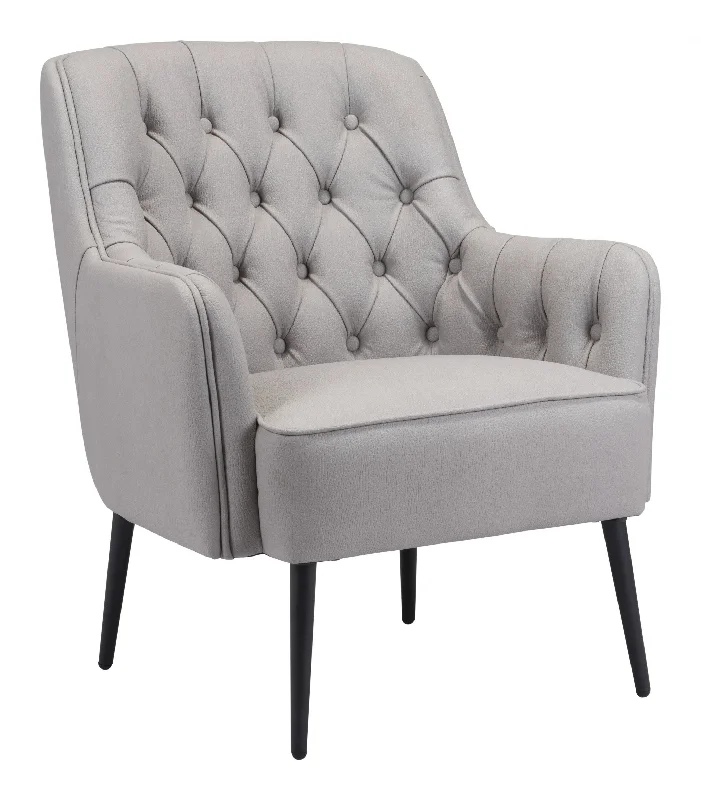 29" Gray And Black Faux Leather Tufted Arm Chair