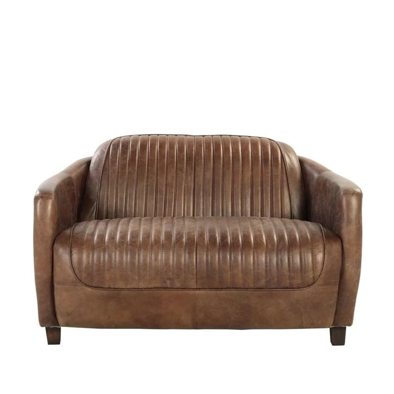 50" Brown Leather Loveseat