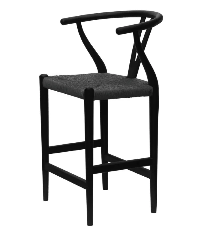 Black Wishbone Rush Seat Counter Stool