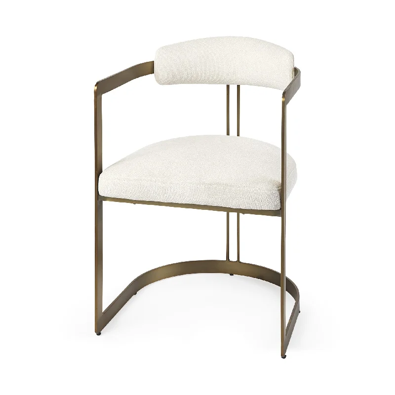 Curvy Gold and White Upholstered Dining Armchair